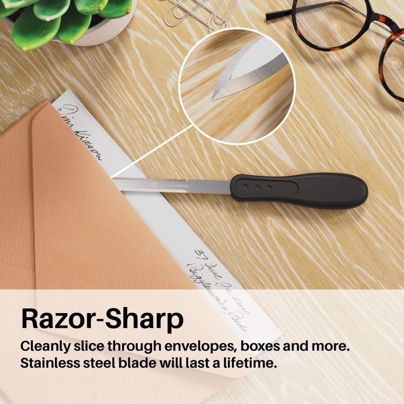 Uncommon Desks Office Letter Opener - Stainless Steel Knife-Edge Blade, Ergonomic Grip Handle (Black, 1 Pieces) - Image 3